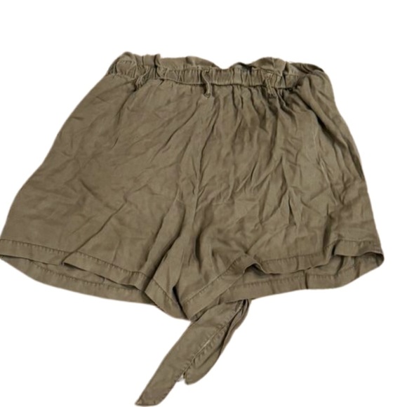 OAT Juniors Chambray Pull-on High-Waisted Paperbag Shorts Dark Green XL $64 NWT - Picture 6 of 9